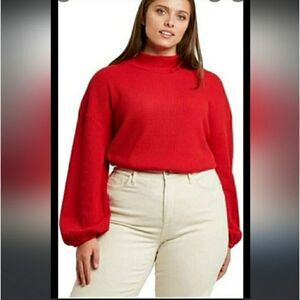 Take 50% OFF- Ava & Viv Waffle Knit Monk Neck Red Sweater, Size-1X